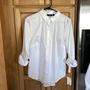 Large white button down ladies dress shirt